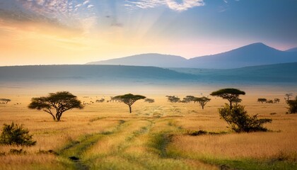 The Sweeping Savanna of the Serengeti, Tanzania, Stretching Into the Distance, Home to the Famous African Wildlife, Including Elephants, Lions, and Zebras Roaming Freely