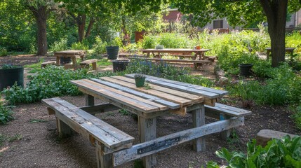 Serene Outdoor Picnic Area Surrounded by Nature