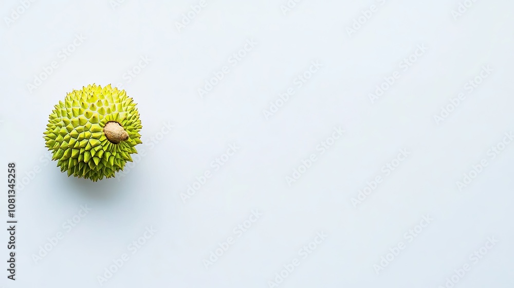 Poster fresh and spiky durian fruit isolated on light background showcasing unique texture and distinctive 