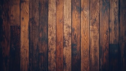 Rustic wooden plank background with rich brown tones, showcasing unique grain patterns and textures ideal for various design and decorative purposes