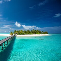Fototapeta premium The Pristine Beaches and Crystal-Clear Waters of the Maldives, a Tropical Paradise for Travelers Seeking Relaxation, Luxury Resorts, and Stunning Underwater Marine Life Exploration