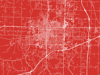 Christmas Map of Joplin Missouri, USA in Snowy White on Festive Red Background.