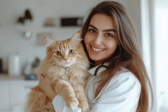 A compassionate and dedicated veterinarian who specializes in caring for cats, ensuring their wellbeing and happiness, with a warm smile and a genuine love for these furry companions
