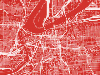 Christmas Map of Kansas City Center Kansas, USA in Snowy White on Festive Red Background.