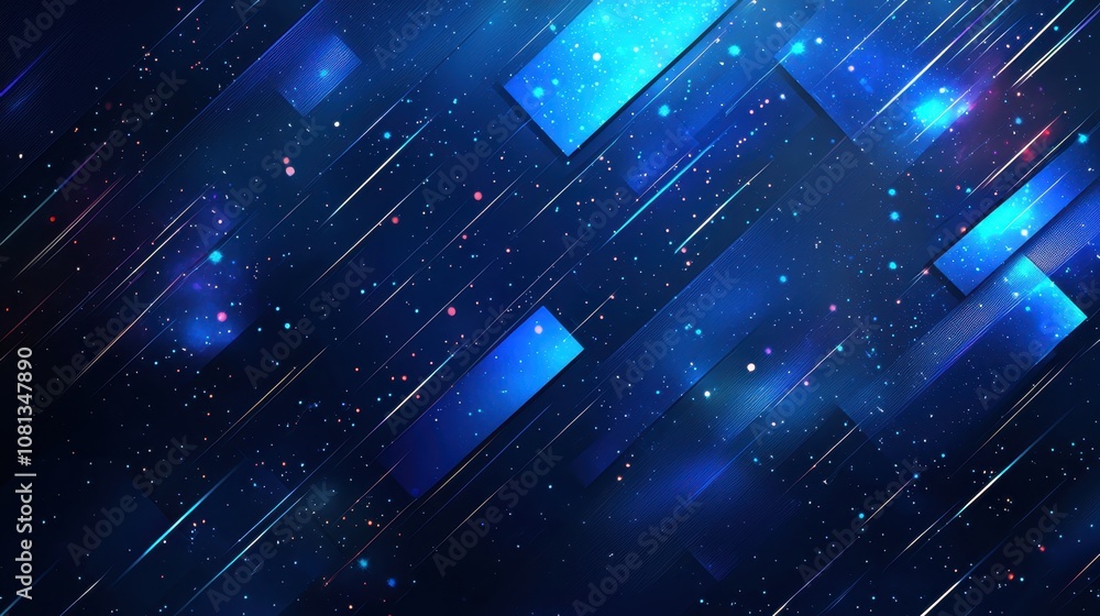 Poster deep blue futuristic background with light trails and subtle, high-tech details.