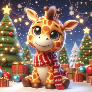 una peque&ntilde;a jirafa lista para navidad 
