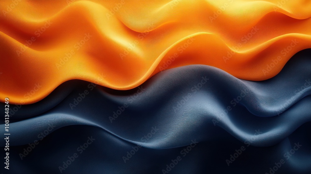 Poster smooth fabric waves in orange and blue hues create a dynamic texture.