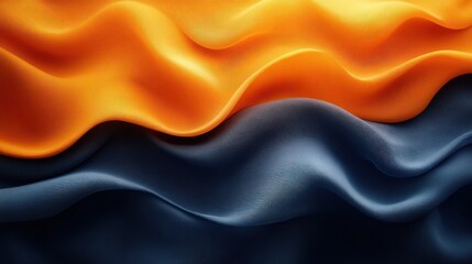 Obraz premium Smooth fabric waves in orange and blue hues create a dynamic texture.