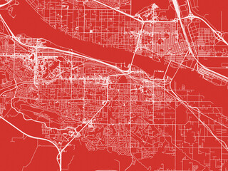 Christmas Map of Kennewick Washington, USA in Snowy White on Festive Red Background.