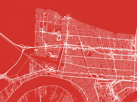 Christmas Map of Kenner  Louisiana, USA in Snowy White on Festive Red Background.