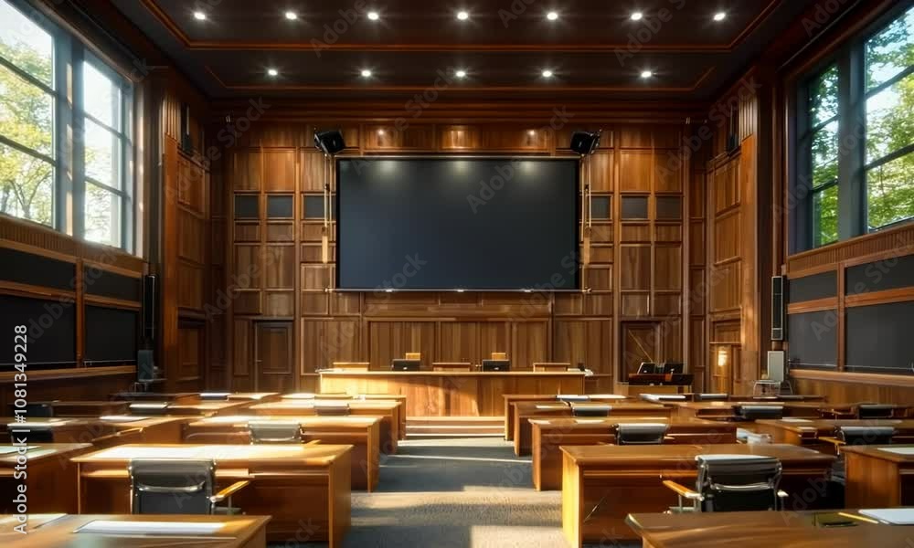 Poster Modern university lecture hall with state-of-the-art technology