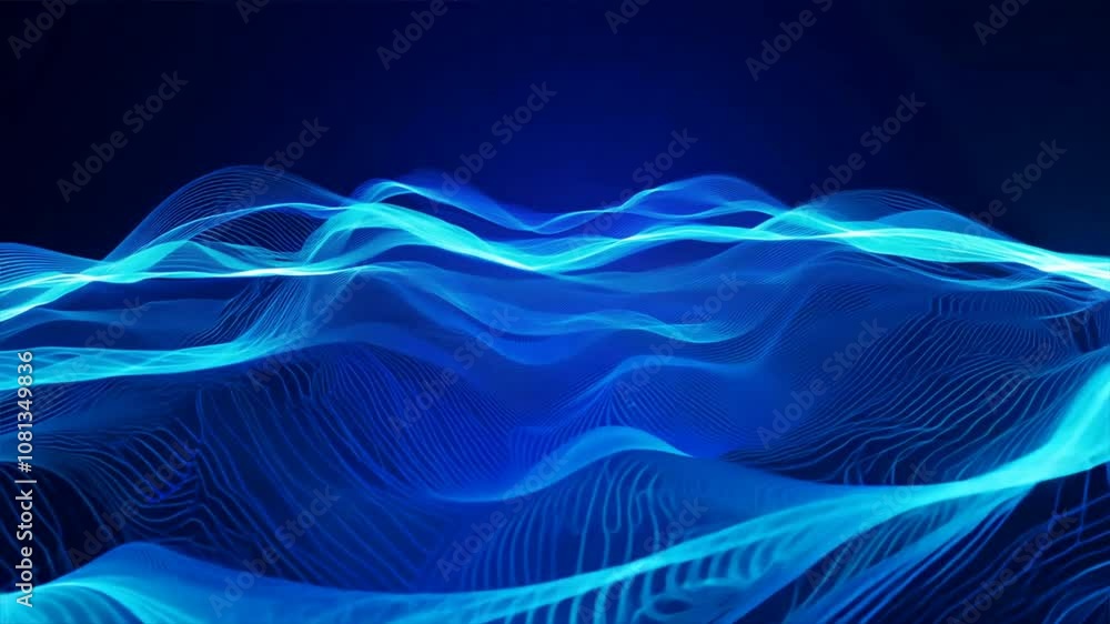 Aufkleber abstract blue waves glowing lines create dynamic visual effect, flowing patterns evoke movement and 