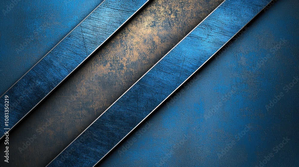 Poster metallic blue background with subtle brushed steel lines, adding depth and texture.