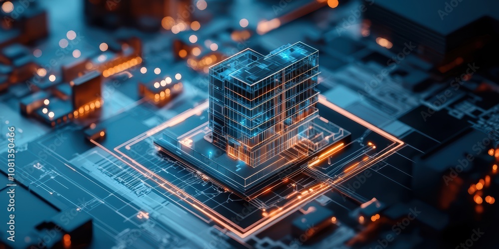 Poster digital architectural model of a modern building showcase urban environment 3d visualization perspec