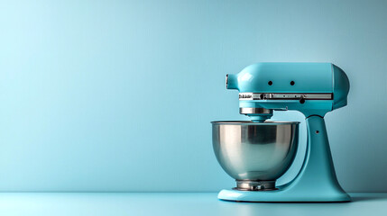 Blue Stand Mixer on Blue Background.