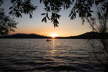 Kyaking at Sunset at Big Bear Lake_