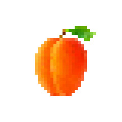 Fototapeta premium Pixel peach isolated on white background. A pixelated peach in retro 8 bit video game style. Pixel art