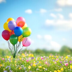 Vibrant floating balloons against a clear sky, phone wallpaper design.