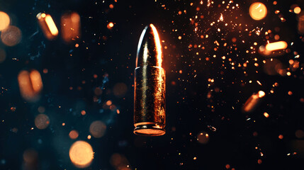 Bullet with sparks in dark background.