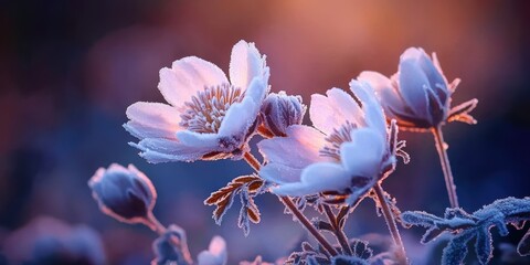 Frozen icy flowers in winter landscape nature photography frost-covered wildflowers in a chilly environment close-up viewpoint