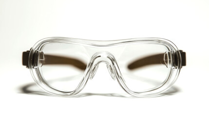 Clear safety goggles isolated on white background.