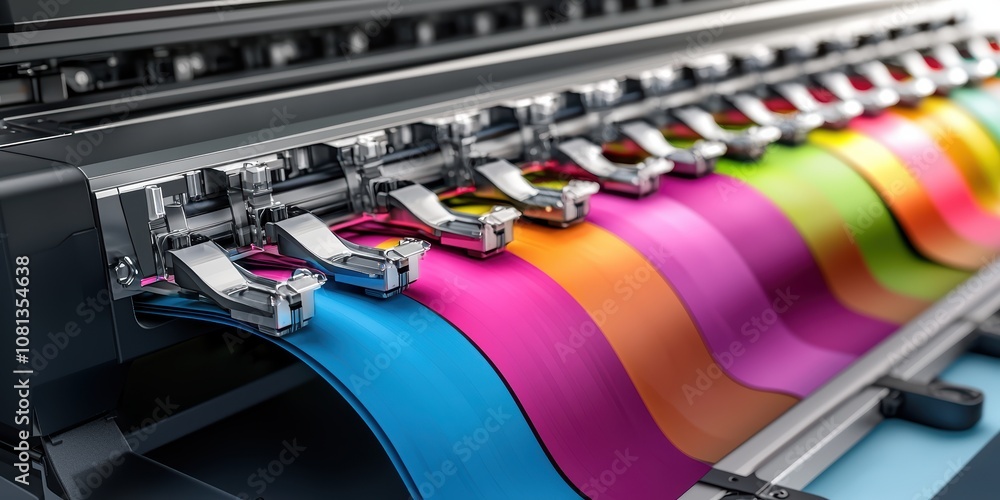 Poster high-performance printing action in a professional office environment vivid color production close-u