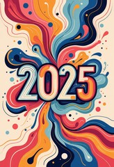 Abstract New Year 2025 Greeting Card: Modern Geometric Art - Digital Artwork. 抽象的2025年賀状：モダンな幾何学アート - デジタルアートワーク