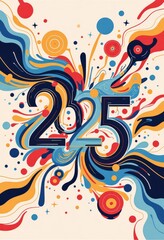 Abstract New Year 2025 Greeting Card: Modern Geometric Art - Digital Artwork. 抽象的2025年賀状：モダンな幾何学アート - デジタルアートワーク