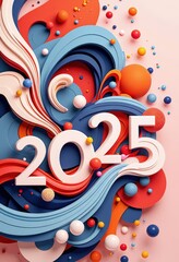 Abstract New Year 2025 Greeting Card: Modern Geometric Art - Digital Artwork. 抽象的2025年賀状：モダンな幾何学アート - デジタルアートワーク