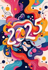 Abstract New Year 2025 Greeting Card: Modern Geometric Art - Digital Artwork. 抽象的2025年賀状：モダンな幾何学アート - デジタルアートワーク