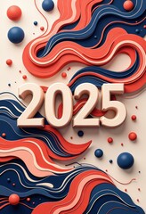 Abstract New Year 2025 Greeting Card: Modern Geometric Art - Digital Artwork. 抽象的2025年賀状：モダンな幾何学アート - デジタルアートワーク