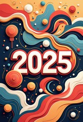 Abstract New Year 2025 Greeting Card: Modern Geometric Art - Digital Artwork. 抽象的2025年賀状：モダンな幾何学アート - デジタルアートワーク