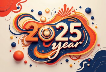 Abstract New Year 2025 Greeting Card: Modern Geometric Art - Digital Artwork. 抽象的2025年賀状：モダンな幾何学アート - デジタルアートワーク
