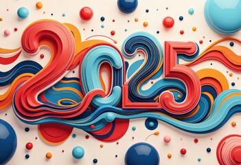 Abstract New Year 2025 Greeting Card: Modern Geometric Art - Digital Artwork. 抽象的2025年賀状：モダンな幾何学アート - デジタルアートワーク