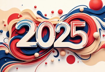 Abstract New Year 2025 Greeting Card: Modern Geometric Art - Digital Artwork. 抽象的2025年賀状：モダンな幾何学アート - デジタルアートワーク