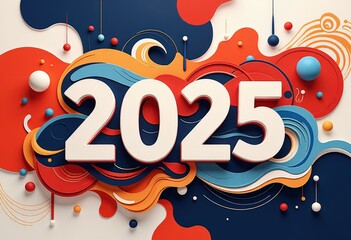 Abstract New Year 2025 Greeting Card: Modern Geometric Art - Digital Artwork. 抽象的2025年賀状：モダンな幾何学アート - デジタルアートワーク