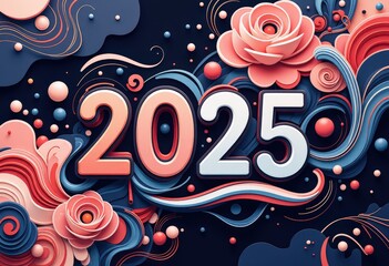 Abstract New Year 2025 Greeting Card: Modern Geometric Art - Digital Artwork. 抽象的2025年賀状：モダンな幾何学アート - デジタルアートワーク