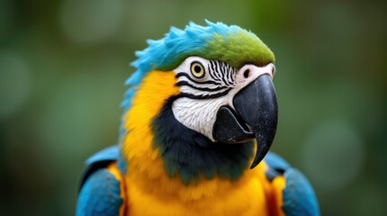 Close-up of a Blue-And-Yellow Macaw Perched Amidst Lush Greenery, Showcasing Its Vibrant Plumage. Generative AI
