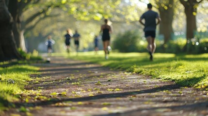 Obraz premium Out of focus individuals training in a park