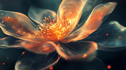 Stunning digital artwork of a luminescent abstract flower with vibrant colors and glowing details. Luminescent. Illustration