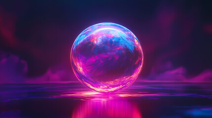 Vibrant glowing globe suspended in darkness, illuminated by soft luminescent light, symbolizing eco-empowerment and global brilliance sans humanity. Luminescent. Illustration