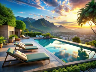 Luxurious Infinity Pool with Mountain and City Views for a High-End Relaxing Experience