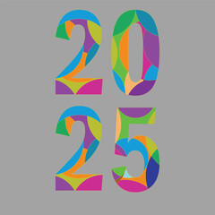 Happy new year 2025 Full color numbers isolated on black background.