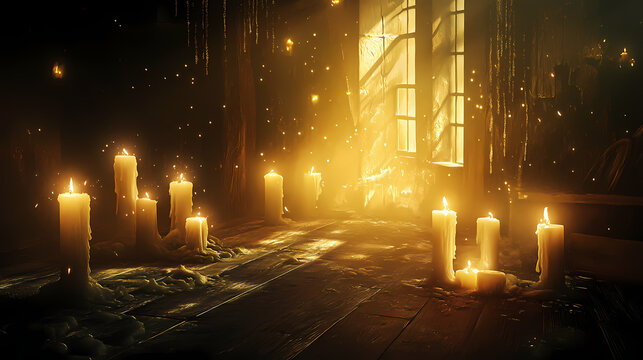 Whispering shadows cryptic ciphertexts eerie candlelit ambiance. Luminescent. Illustration