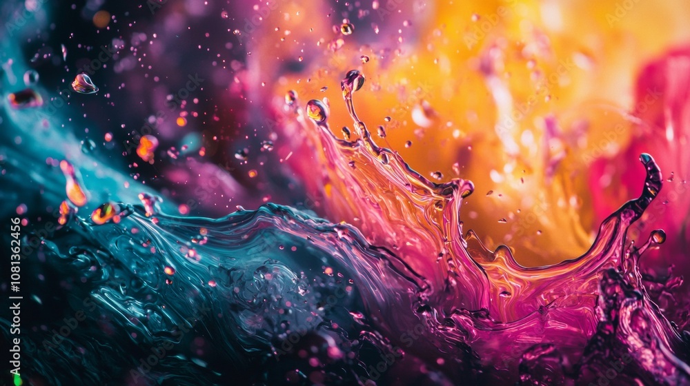 Poster abstract colorful liquid splashes creating dynamic patterns
