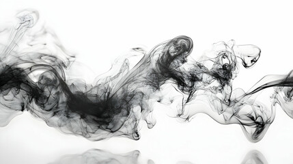 Fototapeta premium Abstract Black Ink Swirls in Motion on White Background, Creating an Ethereal and Artistic Design.