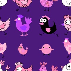 Easter chicken seamless birds pattern for wrapping paper and fabrics