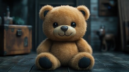 a realistic soft plush teddy bear, with detailed fur and stitched features.