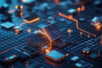 Obraz premium Investing in solar energy technology digital landscape infographic futuristic environment aerial view sustainable concept