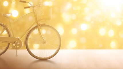 A Vintage Bicycle with a Basket Against a Golden Bokeh Background